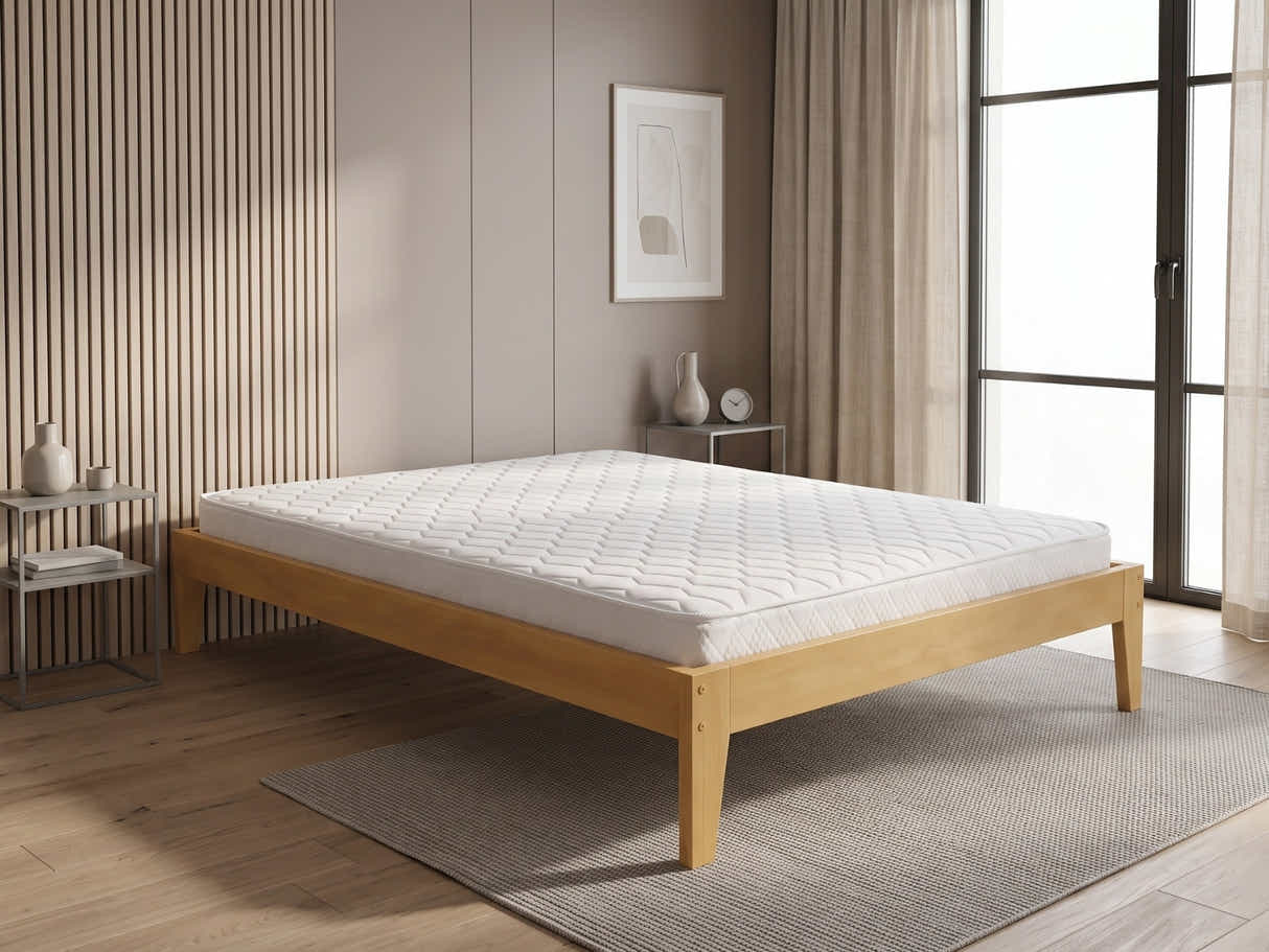 Sovo Bed Frame Oak & Bon15 Mattress - Double