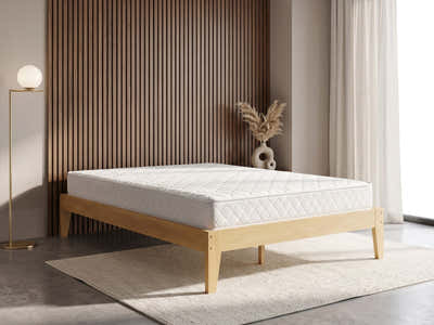Sovo Bed Frame Oak & Bon15 Mattress - Queen