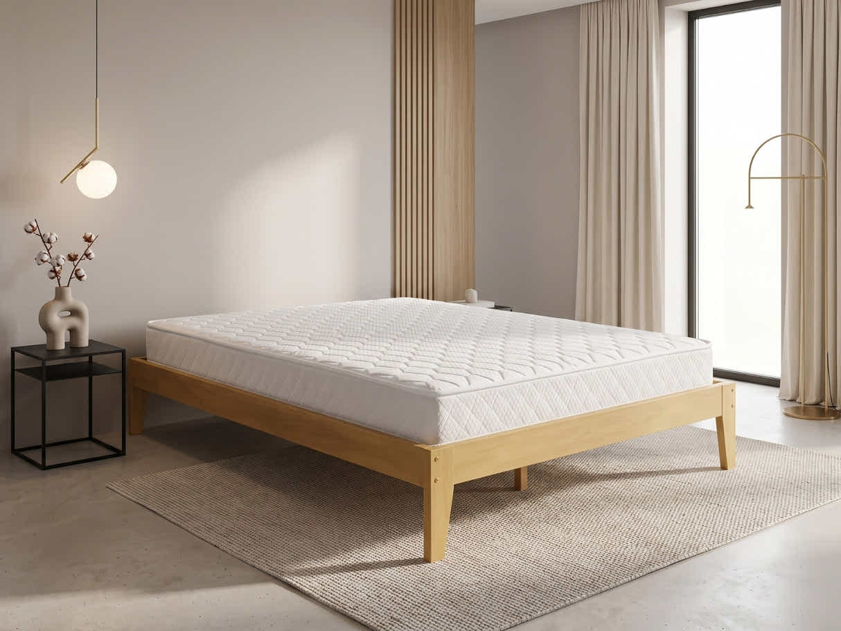 Sovo Bed Frame Oak & Bon15 Mattress - Queen