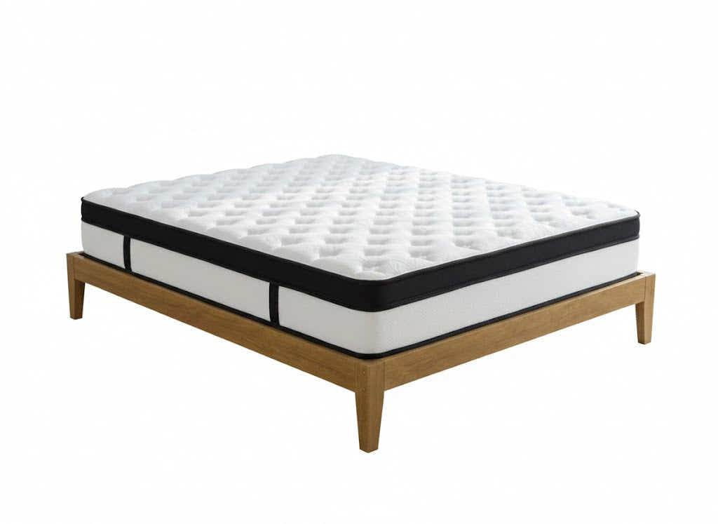 Sovo Bed Frame Oak & Euro Top Mattress G31 - Queen