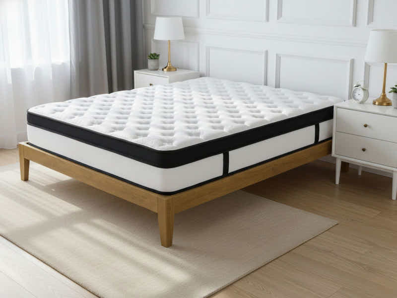 Sovo Bed Frame Oak & Euro Top Mattress G31 - Queen (Combo)