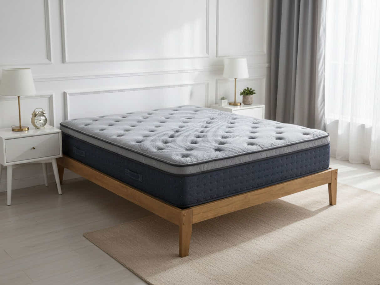 Sovo Bed Frame Oak & Euro Top Mattress B34 - Queen