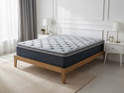 Sovo Bed Frame Oak & Euro Top Mattress B34 - Queen (Combo)