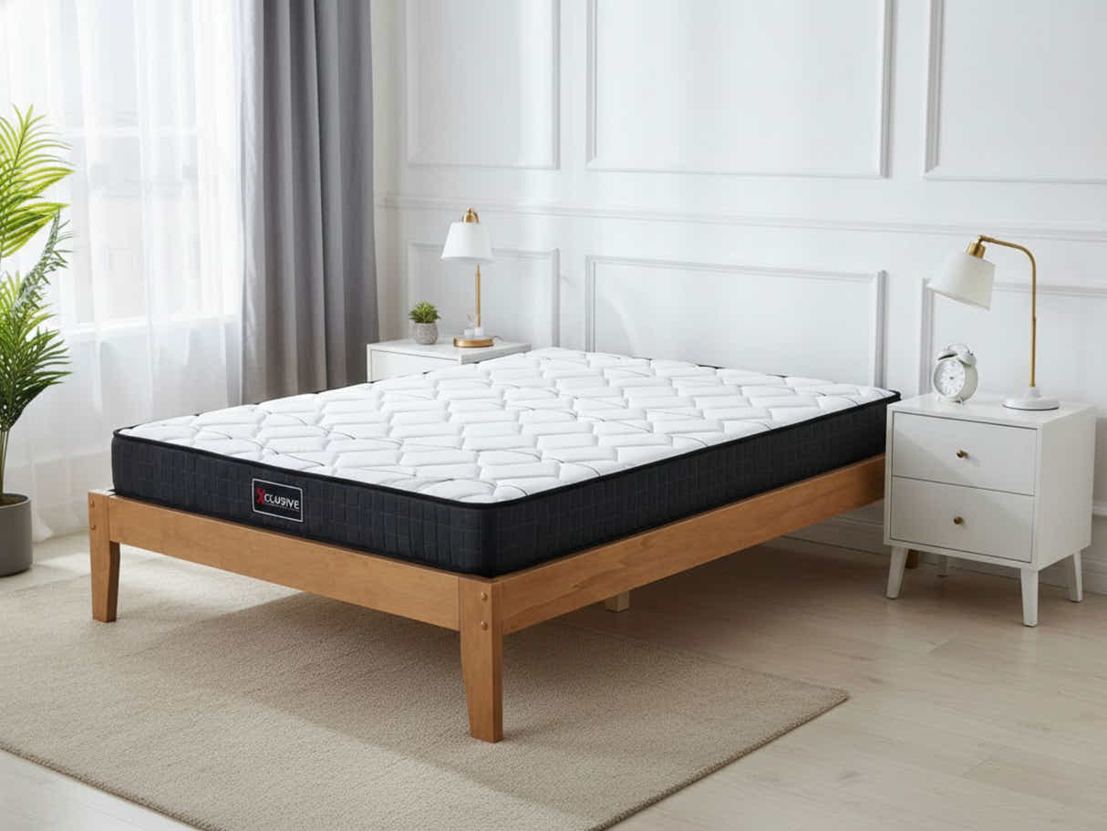 Sovo Bed Frame Oak - & Xclusive Pocket Spring Mattress X20 - Queen