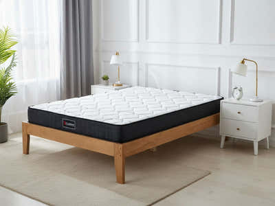 Sovo Bed Frame Oak - & Xclusive Pocket Spring Mattress X20 - Queen (Combo)