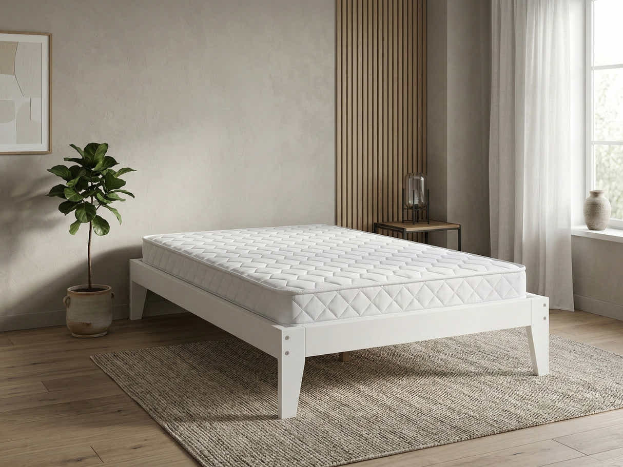 Sovo Bed Frame White & Bon15 Mattress - King Single