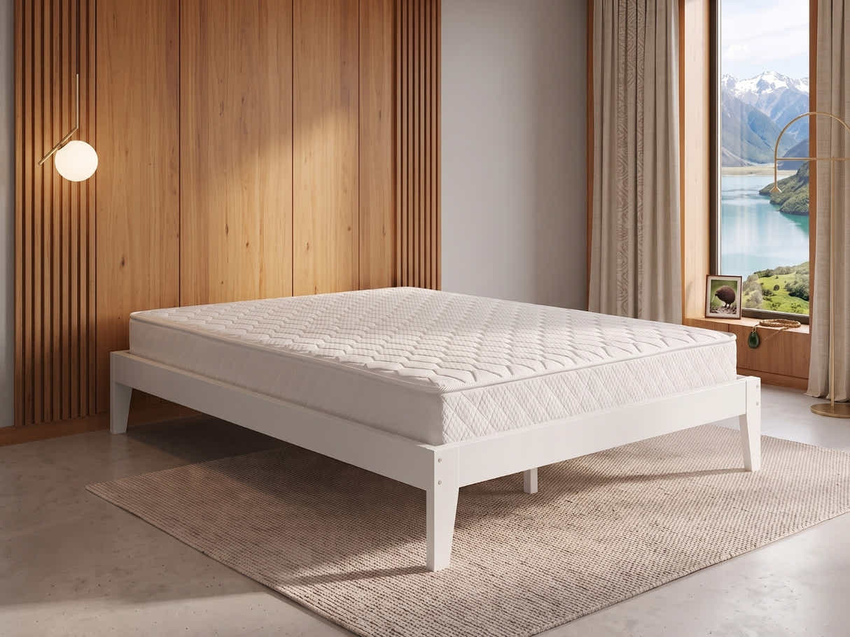 Sovo Bed Frame White & Bon15 Mattress - Double