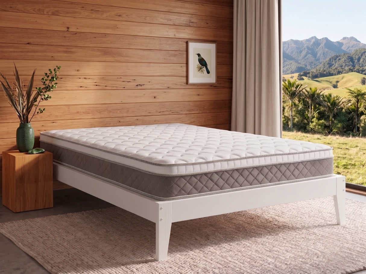 Sovo Bed Frame White & MEM23 Mattress - Double