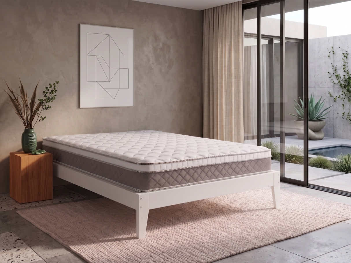 Sovo Bed Frame White & MEM23 Mattress - Queen