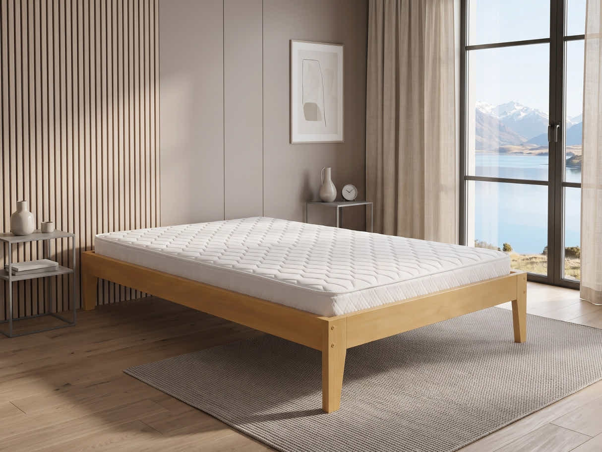 Sovo Bed Frame Oak & Bon15 Mattress - King Single