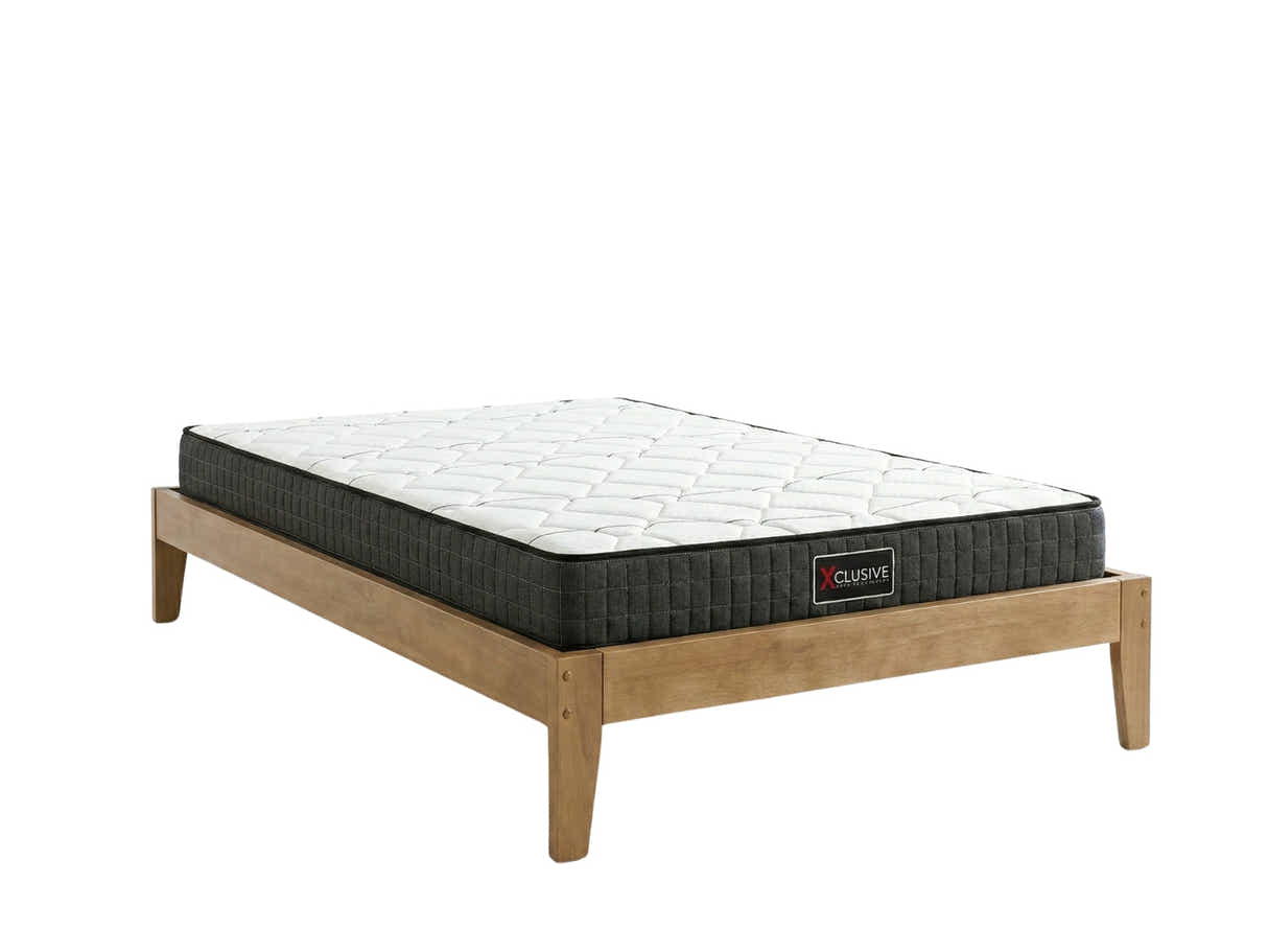 Sovo Bed Frame Oak & Xclusive Pocket Spring Mattress X20 - King Single
