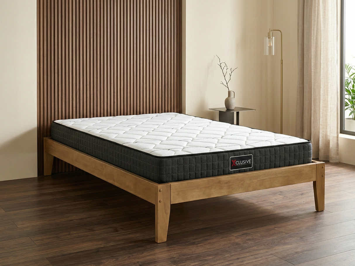Sovo Bed Frame Oak & Xclusive Pocket Spring Mattress X20 - King Single