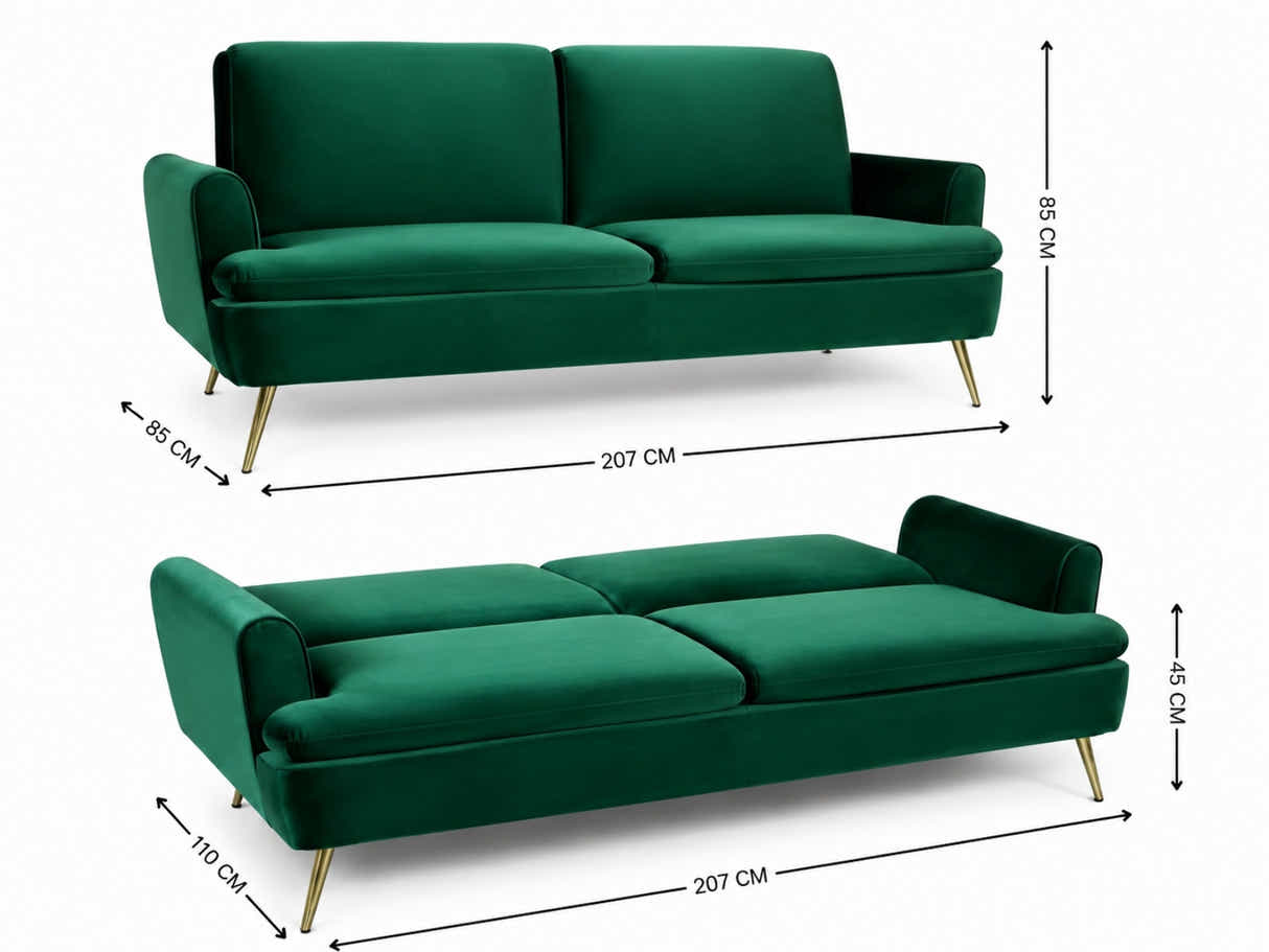 Gyllene Velvet Sofa Bed - Dark Green