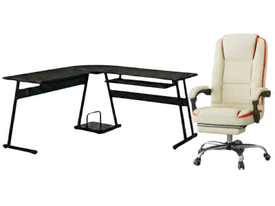 Irina L-Shaped Computer Desk & Siena Executive Office Chair PU Beige