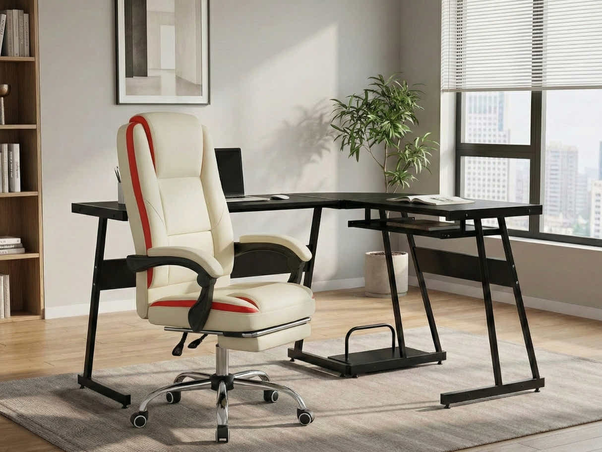 Irina L-Shaped Computer Desk & Siena Executive Office Chair PU Beige