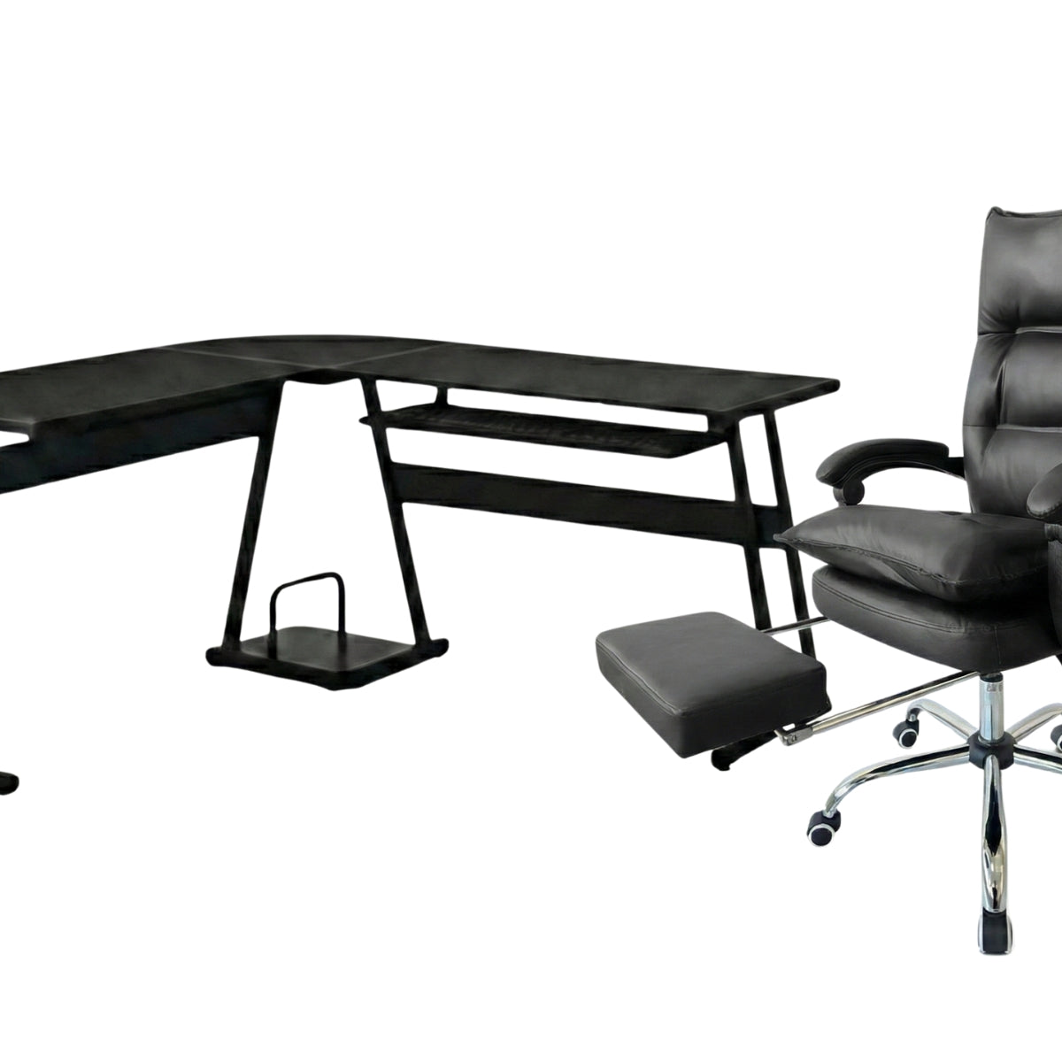 Irina L-Shaped Computer Desk & New Markus Office Chair with Footrest P ...