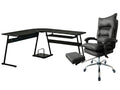 Irina L-Shaped Computer Desk & New Markus Office Chair with Footrest PU Black