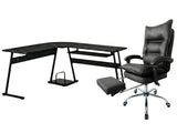 Irina L-Shaped Computer Desk & New Markus Office Chair with Footrest PU Black