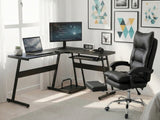 Irina L-Shaped Computer Desk & New Markus Office Chair with Footrest PU Black