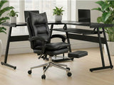 Irina L-Shaped Computer Desk & New Markus Office Chair with Footrest PU Black