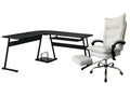 Irina L-Shaped Computer Desk & New Markus Office Chair with Footrest PU White