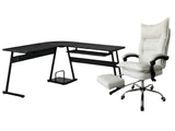 Irina L-Shaped Computer Desk & New Markus Office Chair with Footrest PU White (Combo)