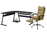 Irina L-Shaped Computer Desk & New Markus Office Chair with Footrest PU Khaki