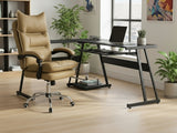 Irina L-Shaped Computer Desk & New Markus Office Chair with Footrest PU Khaki