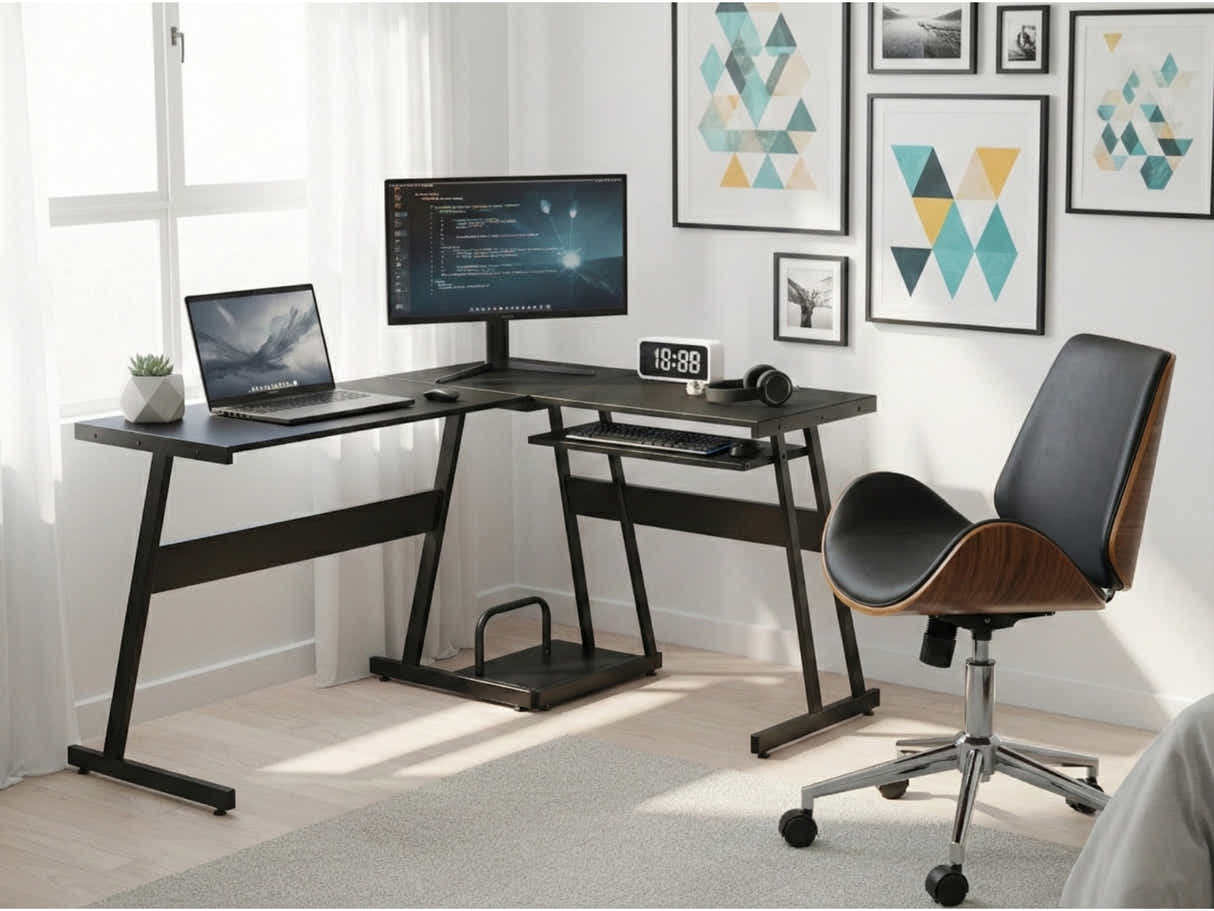 Irina L-Shaped Computer Desk & Bentwood Office Chair