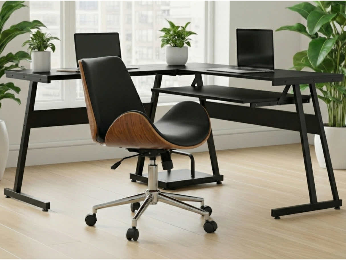 Irina L-Shaped Computer Desk & Bentwood Office Chair
