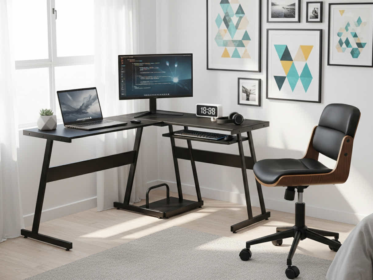 Irina L-Shaped Computer Desk & Rocket Wooden Executive Office Chair