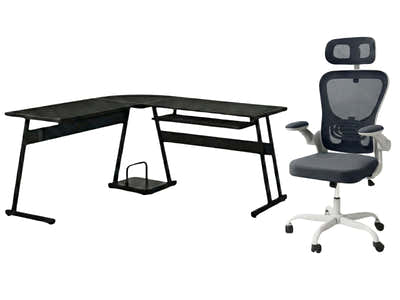 Irina L-Shaped Computer Desk & Molina Mesh Task Chair White+Grey