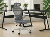 Irina L-Shaped Computer Desk & Molina Mesh Task Chair White+Grey