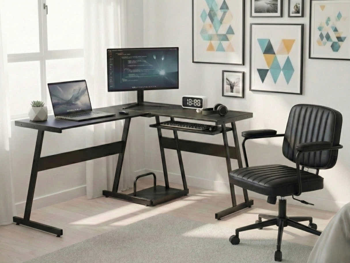 Irina L-Shaped Computer Desk & Elio Office Chair