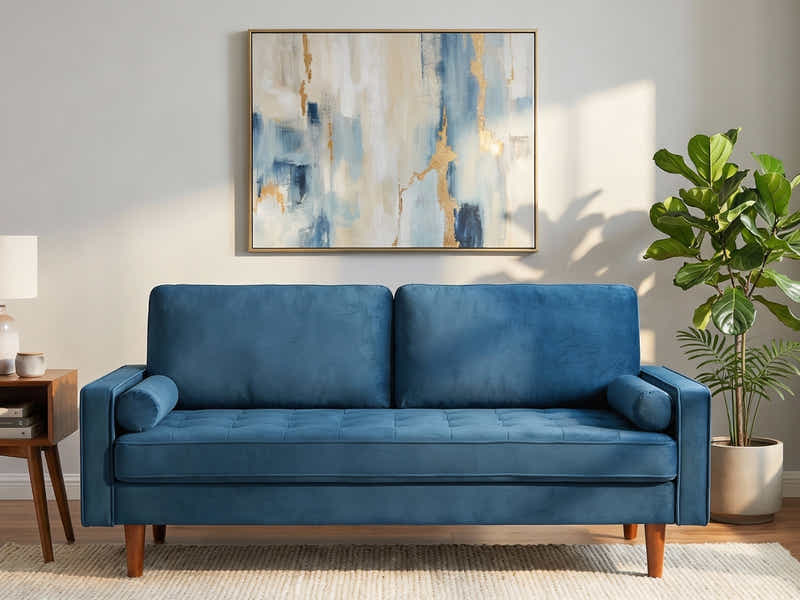 Gyllene 3-Seater Velvet Sofa - Blue
