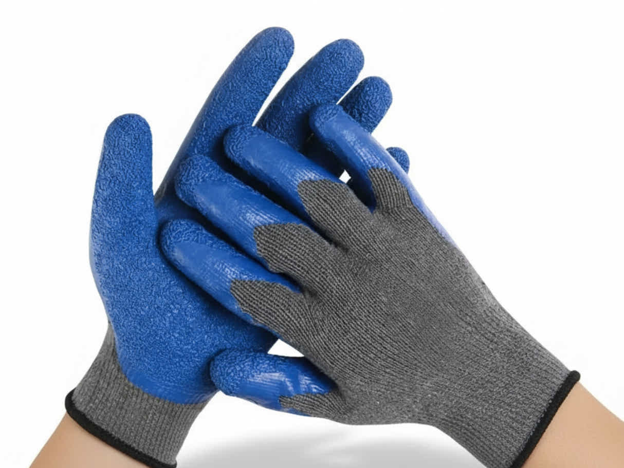 Latex Crinkle Palm Coated Work Gloves – 12 Pairs Pack