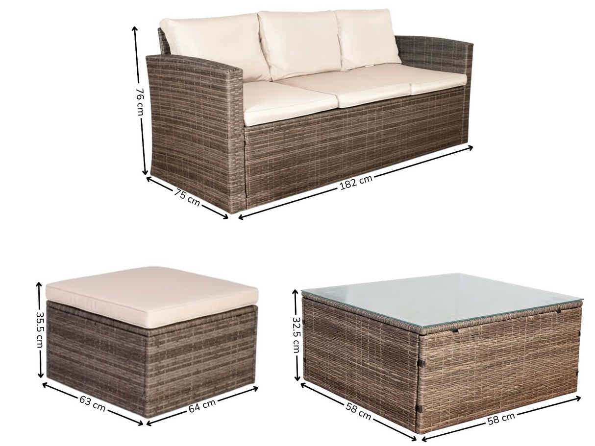 Reo 3-Piece Outdoor Sofa with Storage - Beige