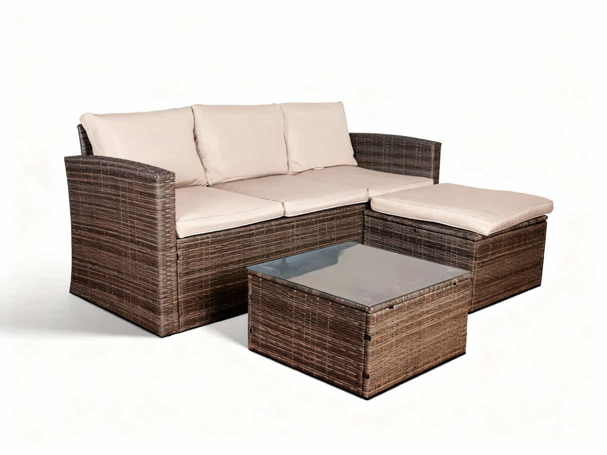 Reo 3-Piece Outdoor Sofa with Storage - Beige