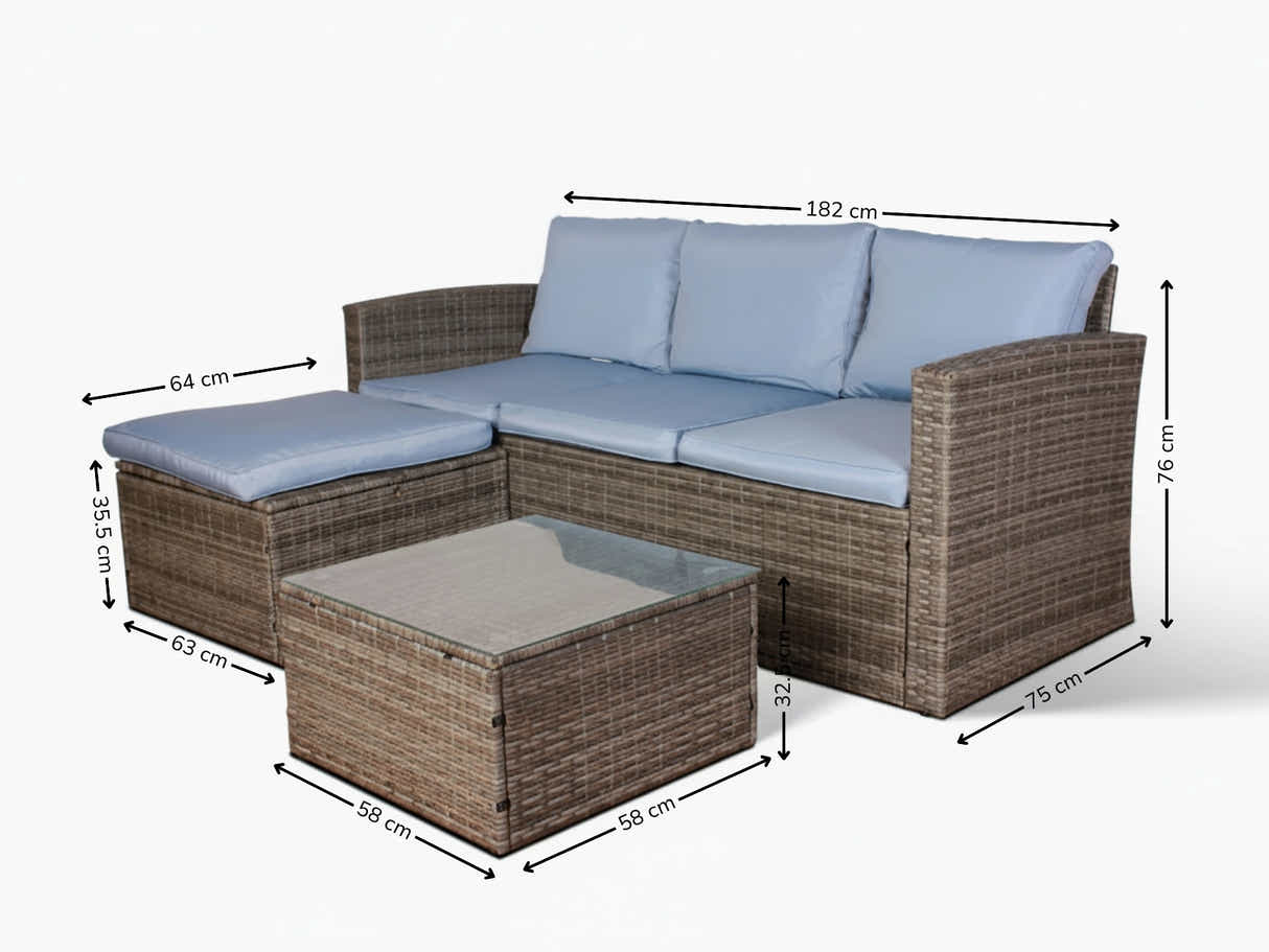 Reo 3-Piece Outdoor Sofa with Storage - Blue