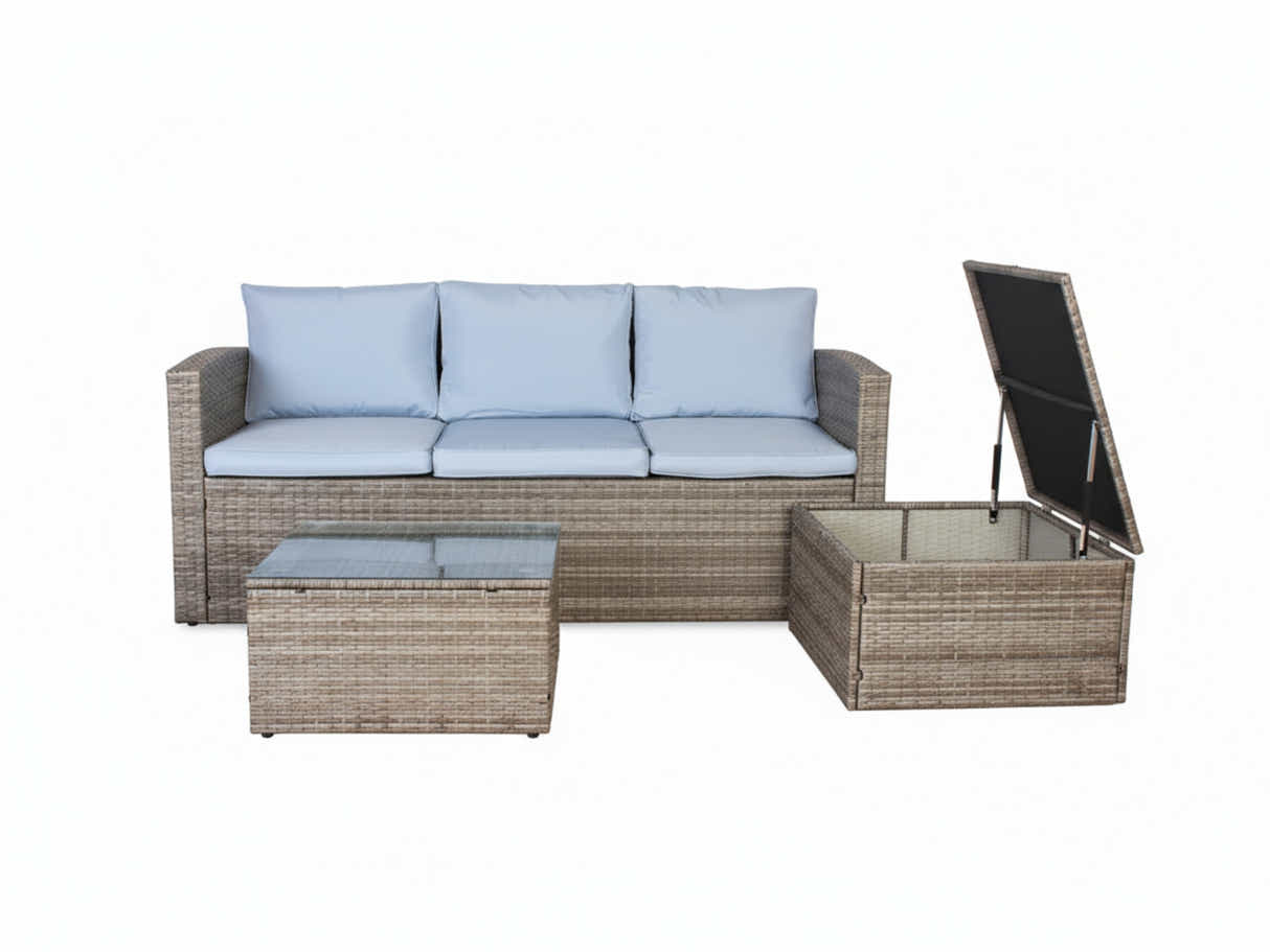 Reo 3-Piece Outdoor Sofa with Storage - Blue