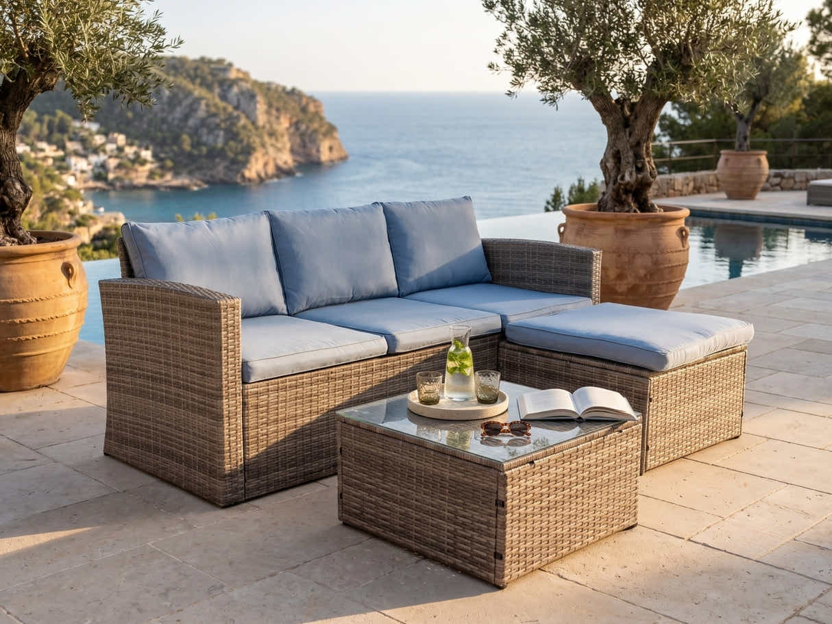Reo 3-Piece Outdoor Sofa with Storage - Blue