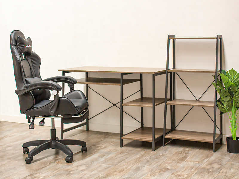 Metal Frame Desk and Bookcase Set