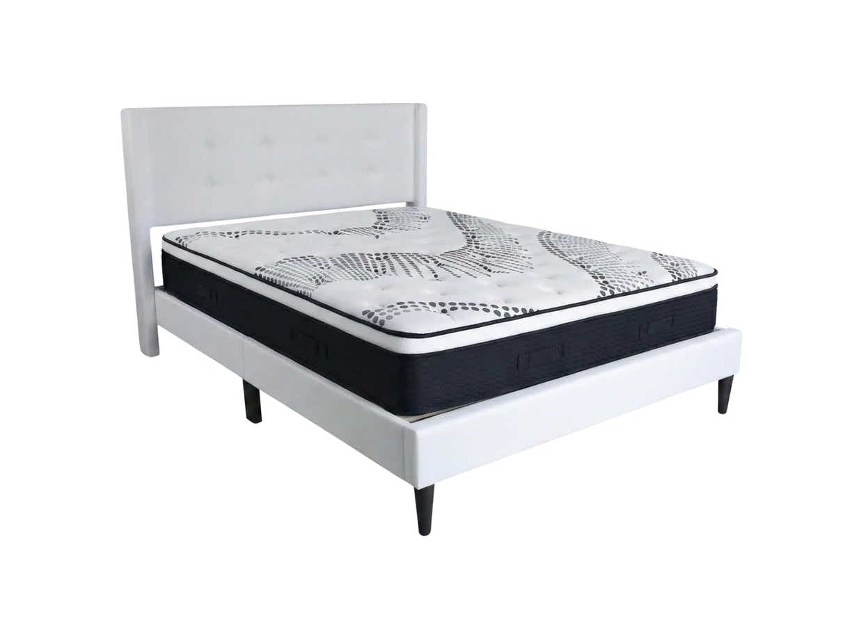 Vele‑C Bed Frame White & Euro Top Mattress J32 - Double