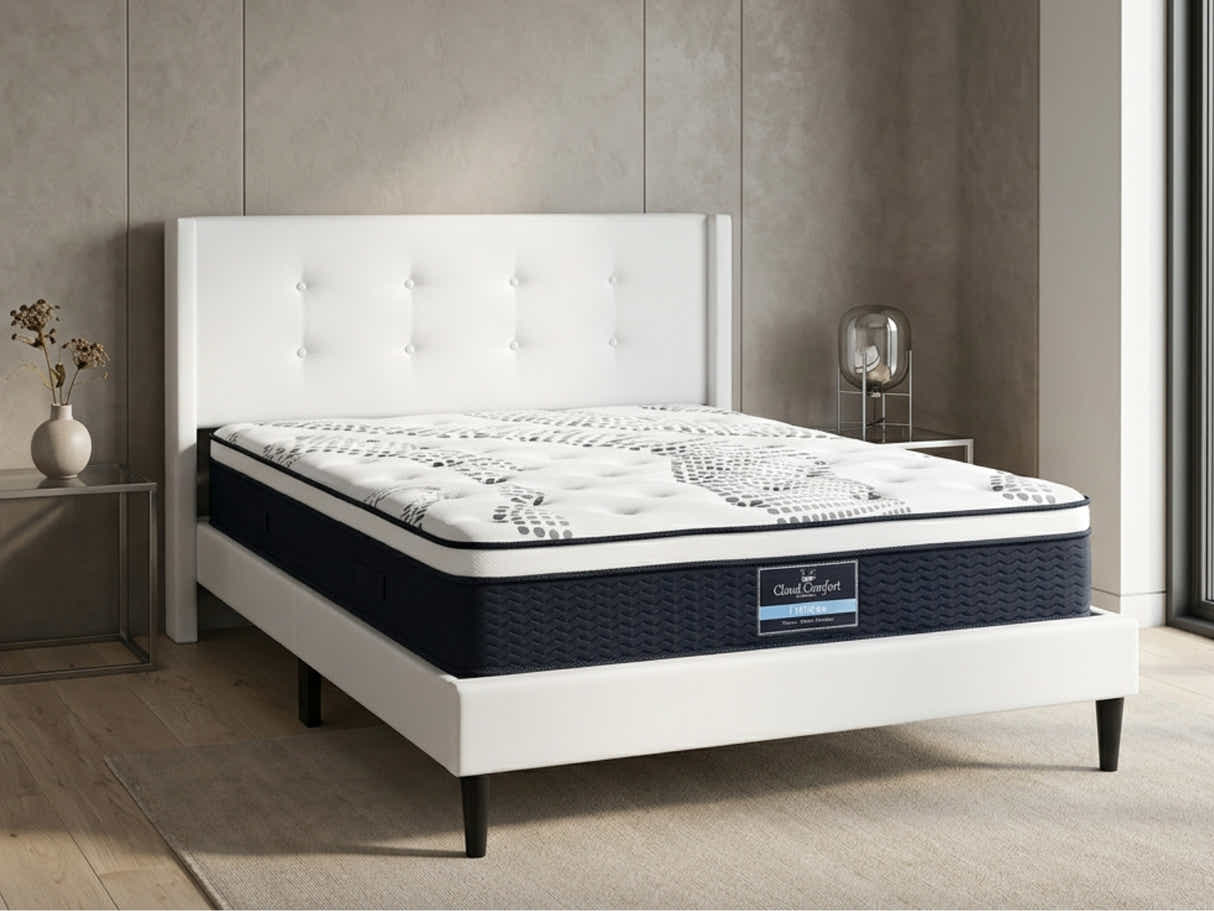 Vele‑C Bed Frame White & Euro Top Mattress J32 - Double