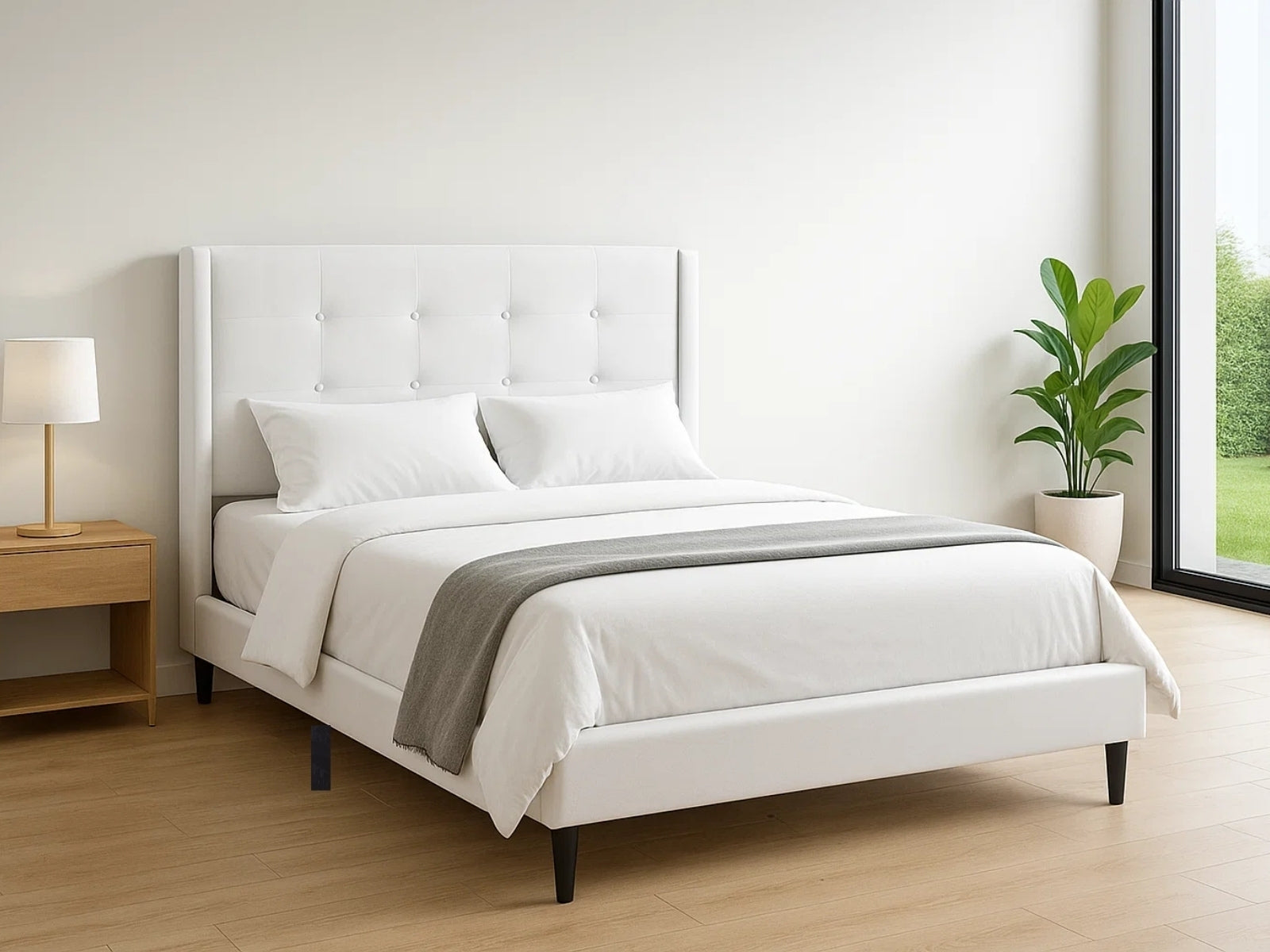 Vele-C Double Bed White | Bed Frame with Headboard | TSB Living NZ