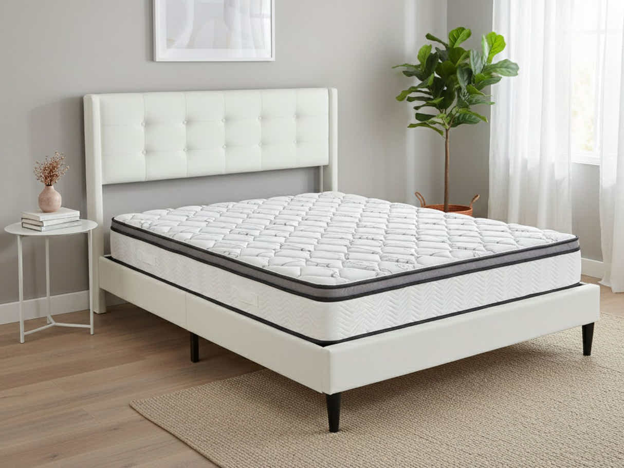 Vele‑C Bed Frame White & Euro Top Memory Foam Mattress GEL30 ‑ Double