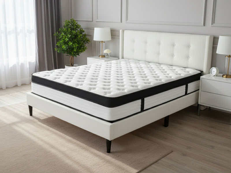 Vele-C Bed Frame White & Euro Top Mattress G31 - Queen (Combo)