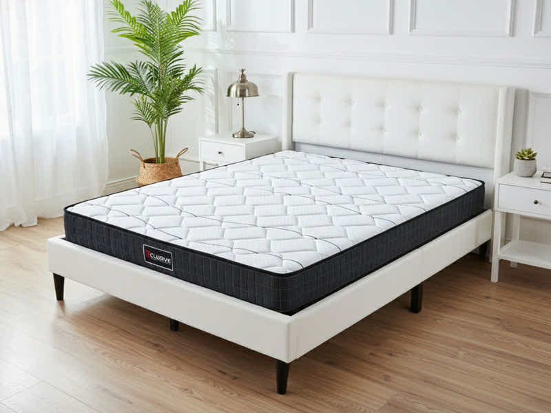 Vele-C Bed Frame White & Xclusive Pocket Spring Mattress X20 - Queen (Combo)
