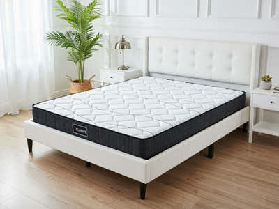 Vele-C Bed Frame White & Xclusive Pocket Spring Mattress X20 - Queen (Combo)