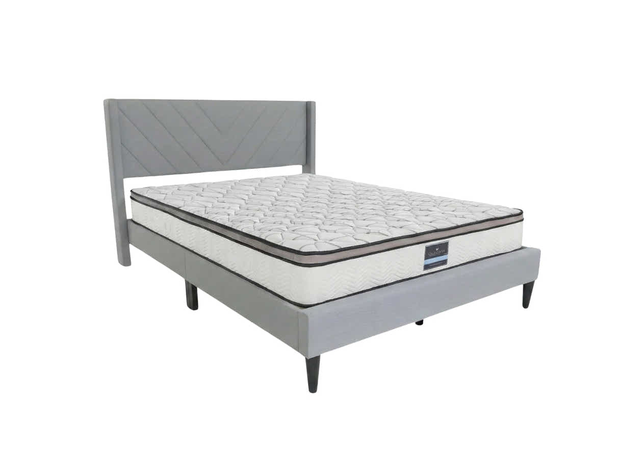 Vele‑D Bed Frame Light Grey & Euro Top Memory Foam Mattress GEL30 - Double